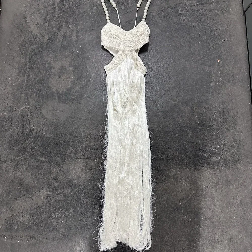 PatBO All-over Fringe Sleeveless Maxi Dress in White - Picture 4 of 8